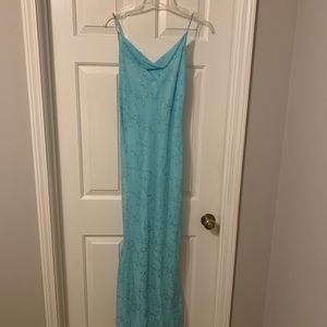 Sea foam sparkle flower draped long dress